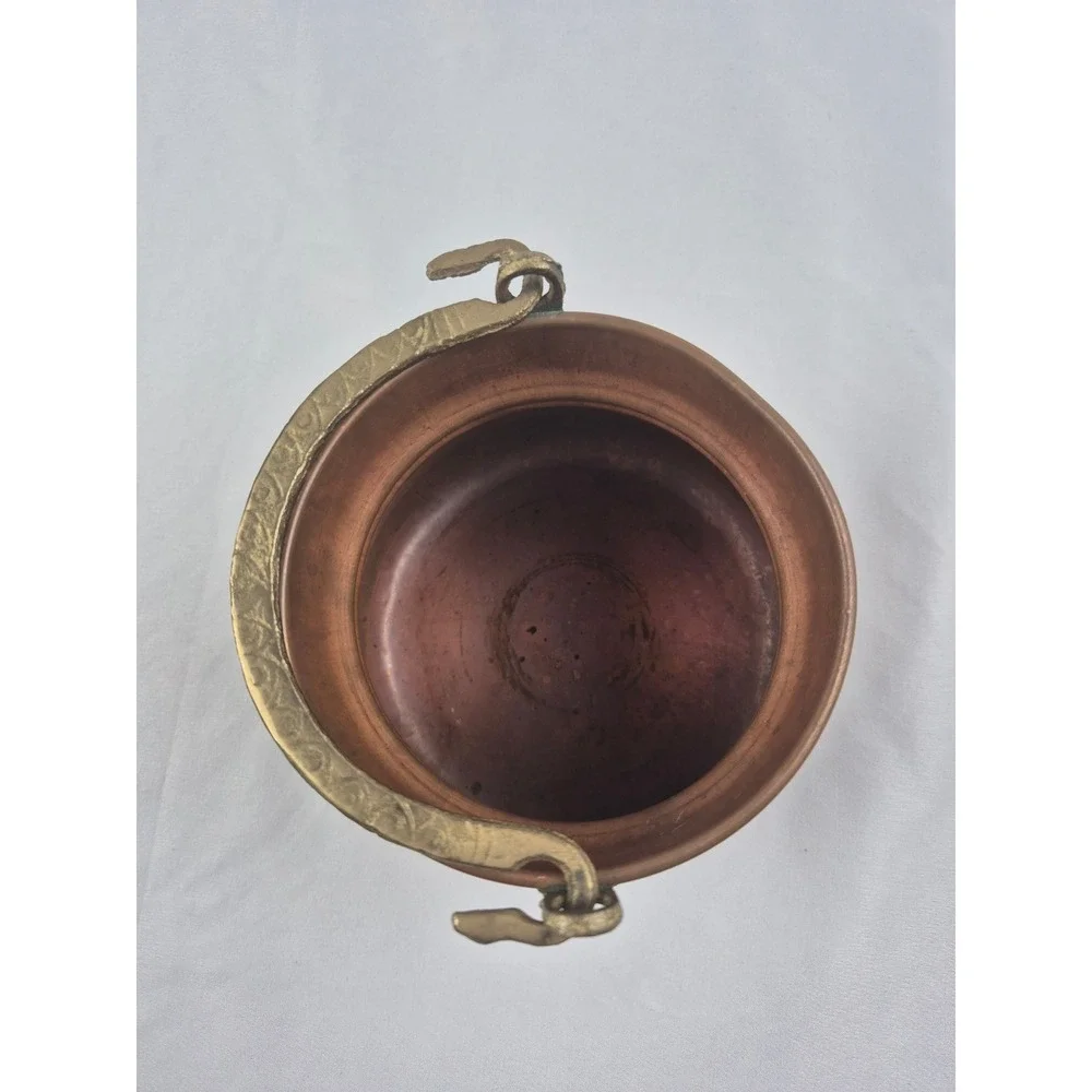 Handmade Solid Copper Cauldron Cachepot Planter Made in Turkey Brass Handles Pot